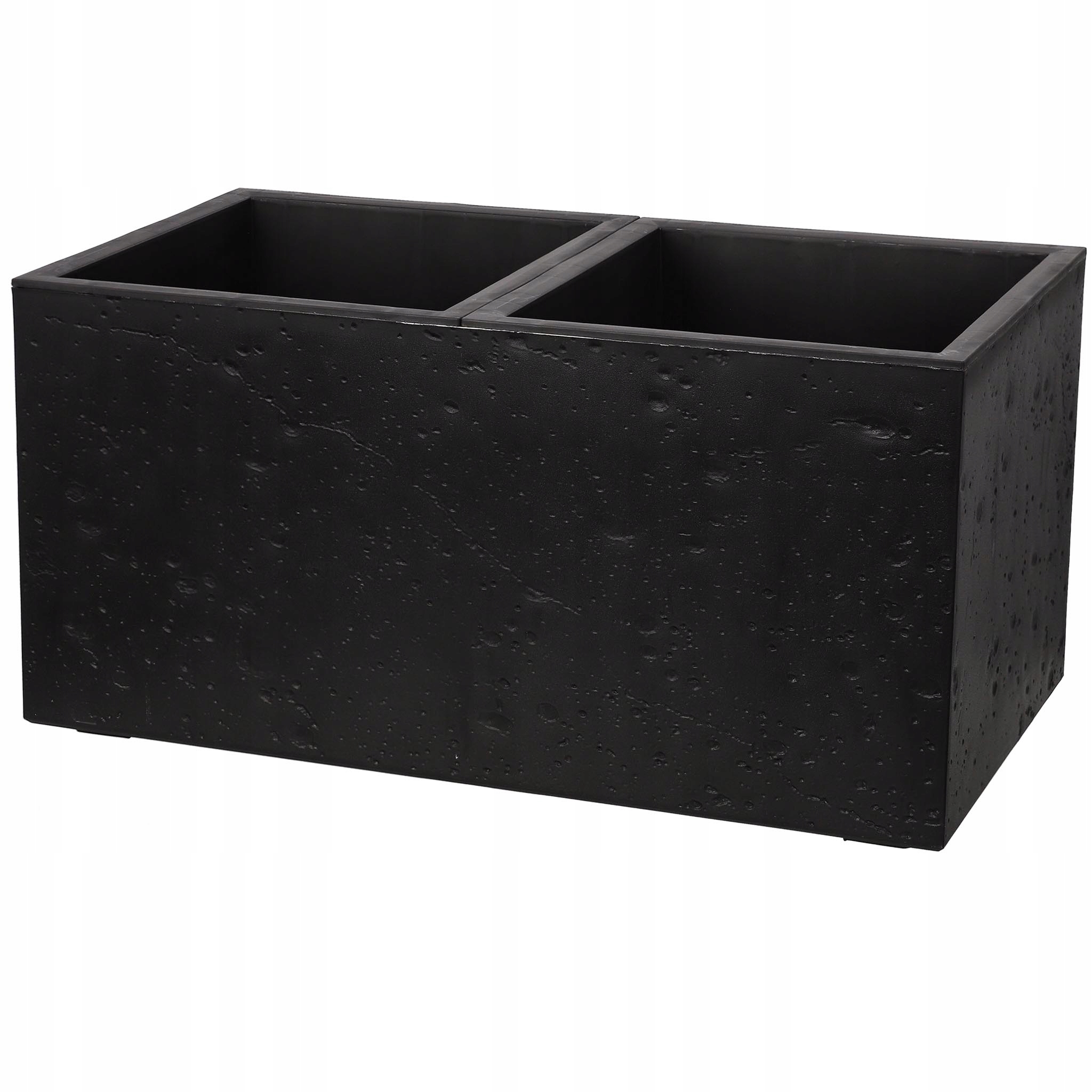 Kvetináč, obdĺžnikový dvojitý kvetináč, betónový, vložka na terasu, záhradu, čierny, 58 cm
