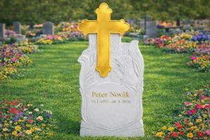 Betónový náhrobný pomník CR-3 – zlaté detaily 130 cm
