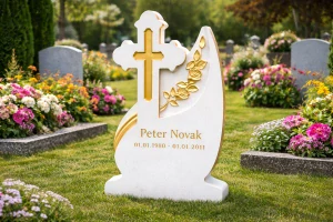 Betónový náhrobný pomník s krížom -  zlaté detaily CR-9
