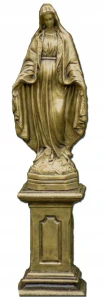Záhradná figúrka z betónovej sochy Panny Márie na podstavci